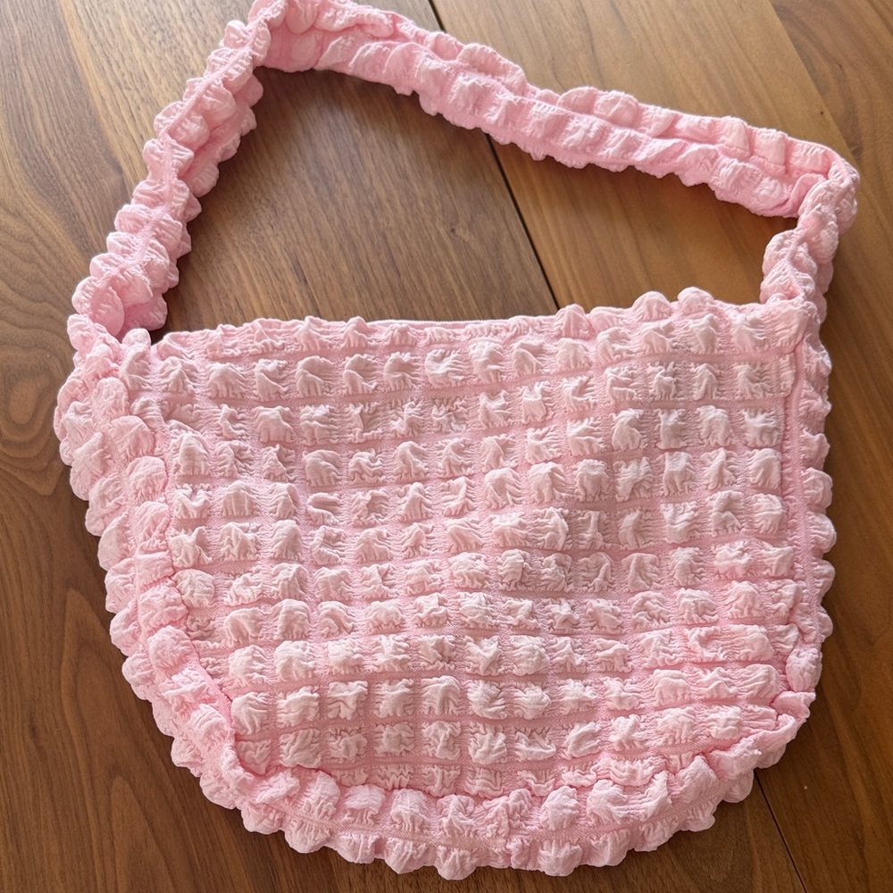 Laneige Pink Textured Ruffle Shoulder Bag